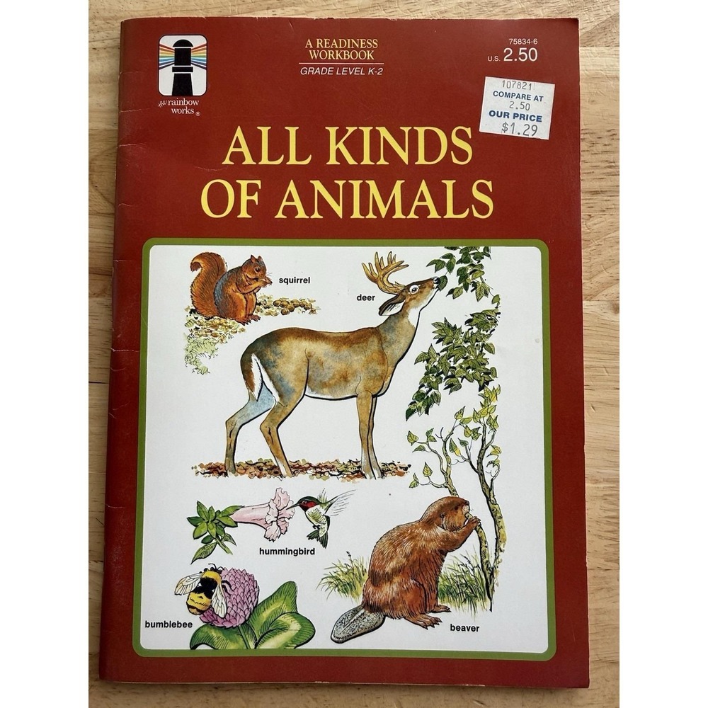 VTG 1977 ALL‎ KINDS OF ANIMALS Readiness Workbook For K-2 By The Rainbow Works